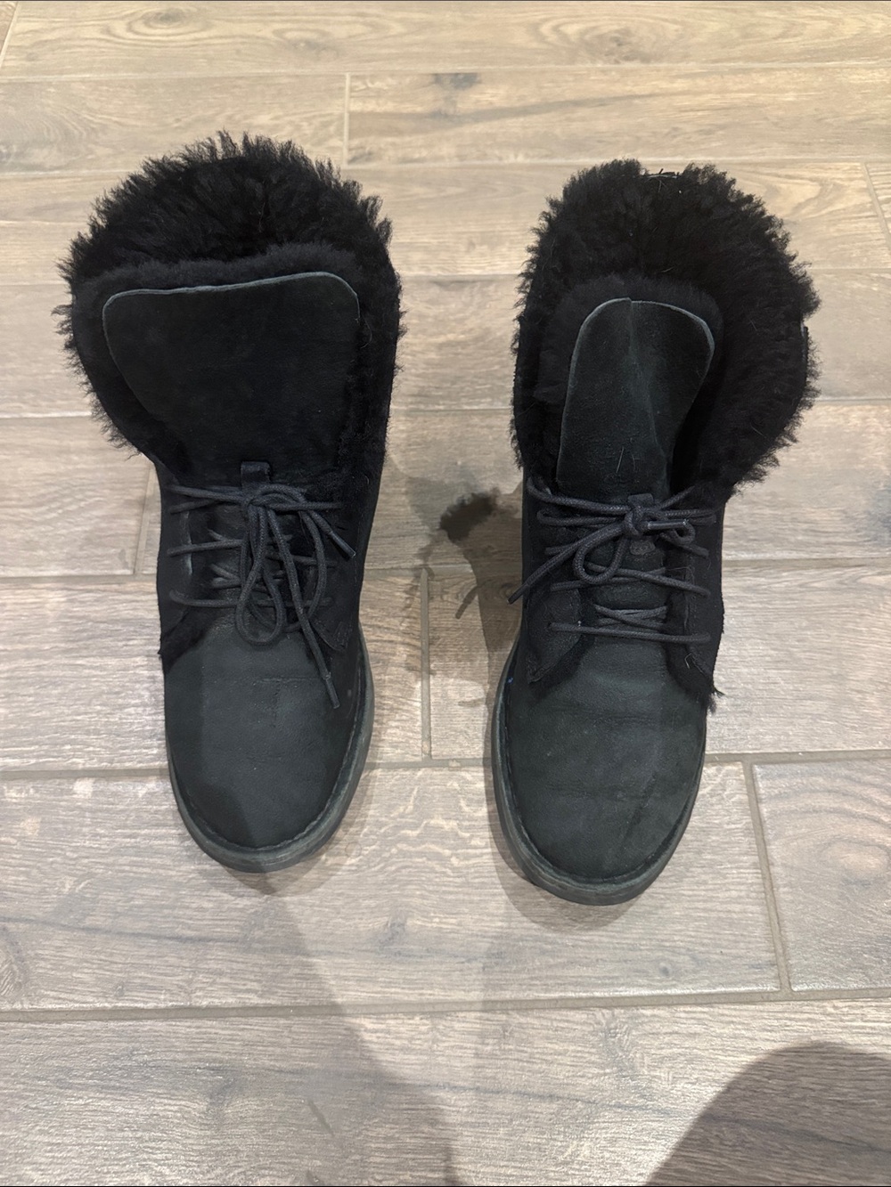 UGG Black Shearling Lace-Up Winter Boots